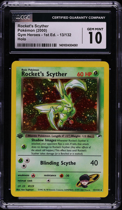 2000 POKEMON GYM HEROES 1ST EDITION HOLO ROCKET'S SCYTHER #13 CGC 10 GEM MINT