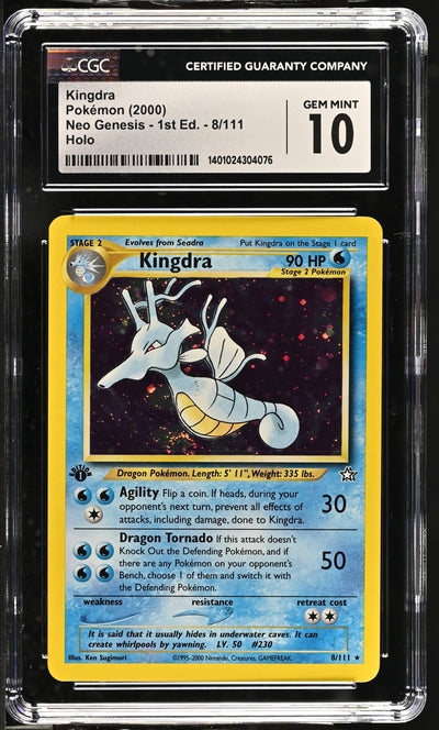 2000 POKEMON NEO GENESIS 1ST EDITION HOLO KINGDRA #8 CGC 10 GEM MINT