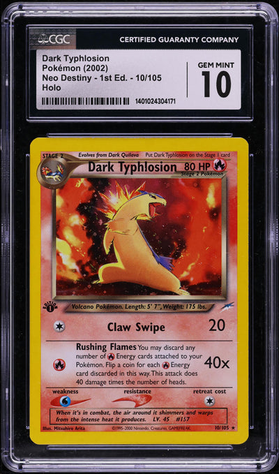 2002 POKEMON NEO DESTINY 1ST EDITION HOLO DARK TYPHLOSION #10 CGC 10 GEM MINT