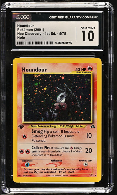 2001 POKEMON NEO DISCOVERY 1ST EDITION HOLO HOUNDOUR #5 CGC 10 GEM MINT