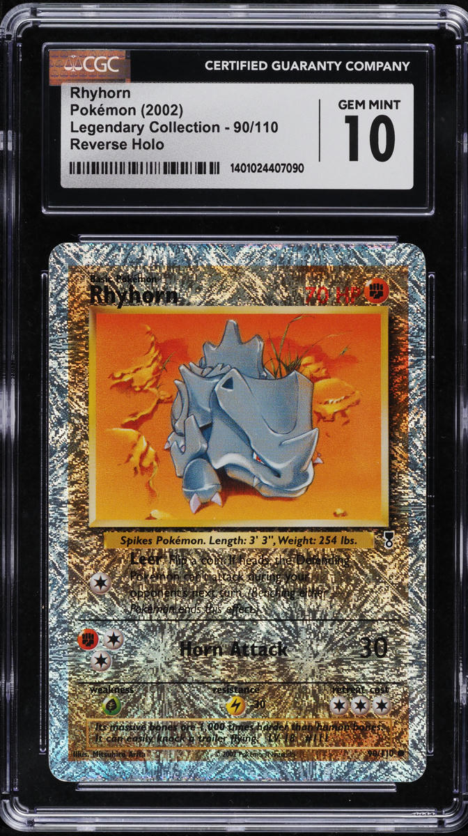 2002 POKEMON LEGENDARY COLLECTION REVERSE HOLO RHYHORN #90 CGC 10 GEM ...