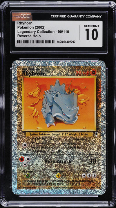 2002 POKEMON LEGENDARY COLLECTION REVERSE HOLO RHYHORN #90 CGC 10 GEM MINT