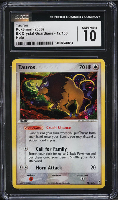 2006 POKEMON EX CRYSTAL GUARDIANS HOLO TAUROS #12 CGC 10 GEM MINT