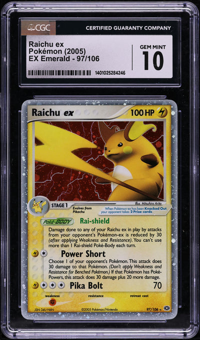 2005 POKEMON EX EMERALD HOLO RAICHU EX #97 CGC 10 GEM MINT