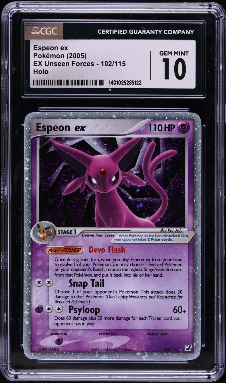 2005 POKEMON EX UNSEEN FORCES HOLO ESPEON EX #102 CGC 10 GEM MINT