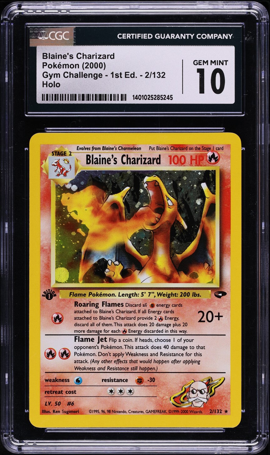 2000 POKEMON GYM CHALLENGE 1ST EDITION HOLO BLAINE'S CHARIZARD #2 CGC 10 GEM MINT