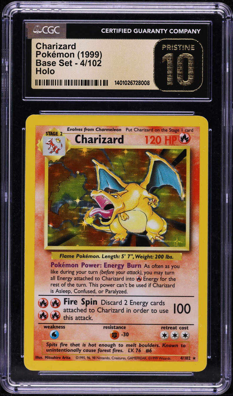 1999 POKEMON BASE SET HOLO CHARIZARD #4 CGC 10 PRISTINE
