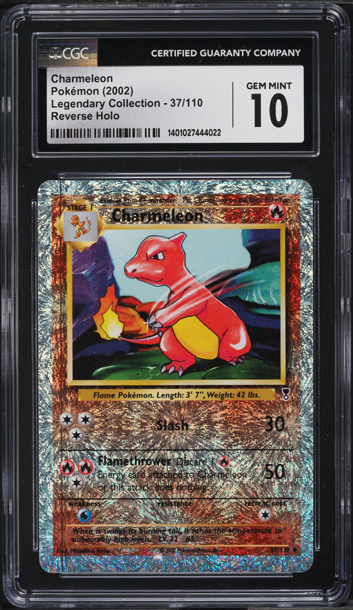 2002 POKEMON LEGENDARY COLLECTION REVERSE HOLO CHARMELEON #37 CGC 10 GEM MINT