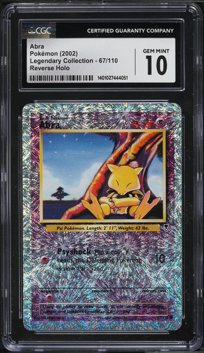 2002 POKEMON LEGENDARY COLLECTION REVERSE HOLO ABRA #67 CGC 10 GEM MINT