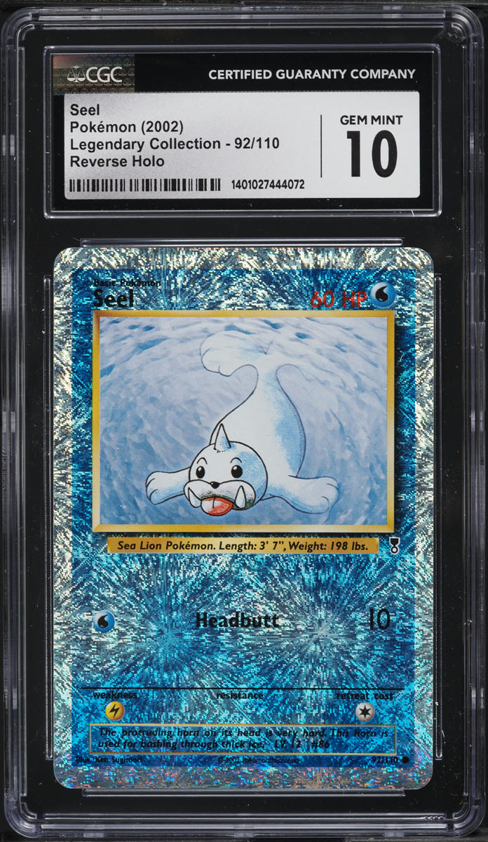 2002 POKEMON LEGENDARY COLLECTION REVERSE HOLO SEEL #92 CGC 10 GEM MINT