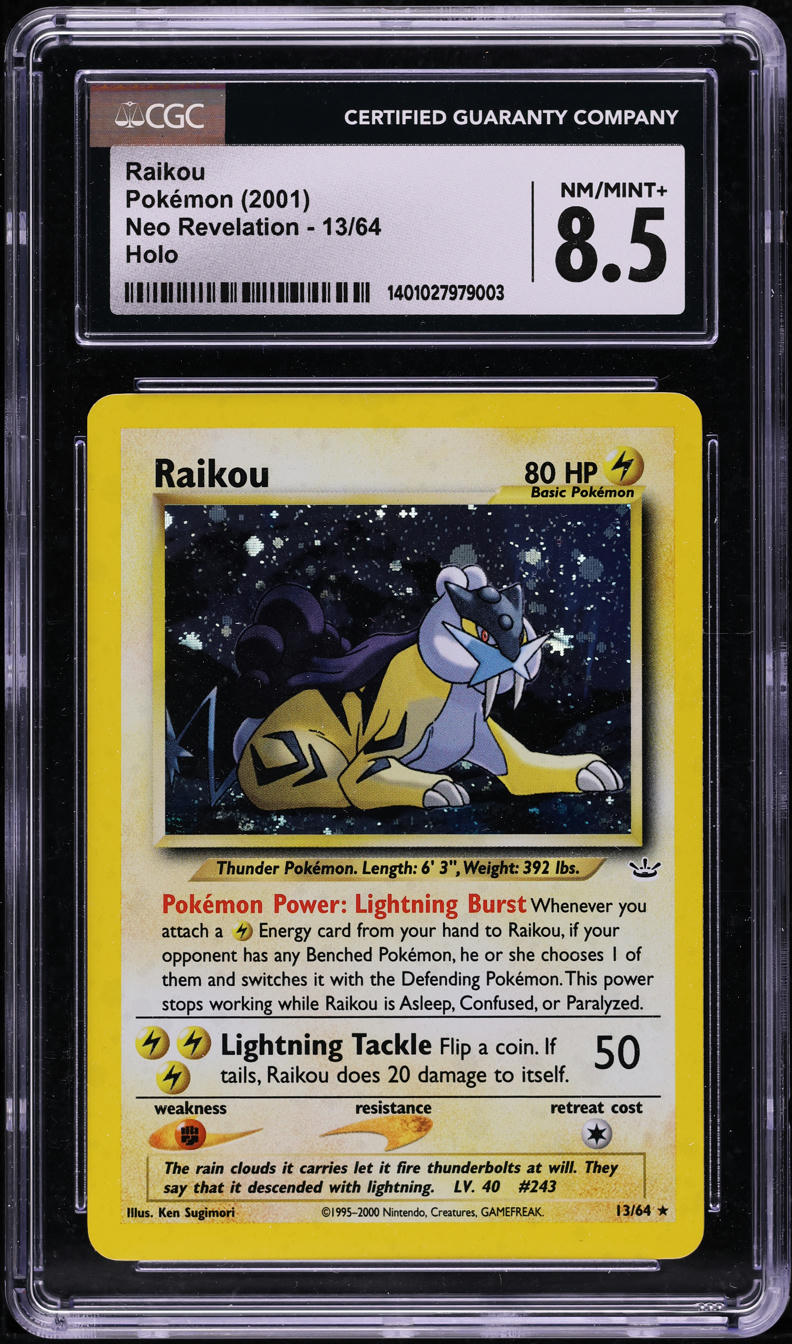 2001 POKEMON NEO REVELATION HOLO RAIKOU #13 CGC 8.5 NM-MT+
