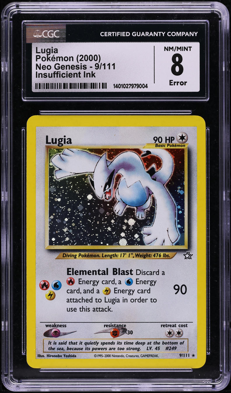 2000 POKEMON NEO GENESIS INSUFFICIENT INK ERROR HOLO LUGIA #9 CGC 8