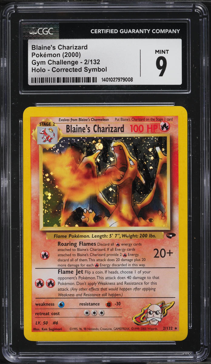 2000 POKEMON GYM CHALLENGE CORRECTED SYMBOL HOLO BLAINE'S CHARIZARD #2 CGC 9 MINT