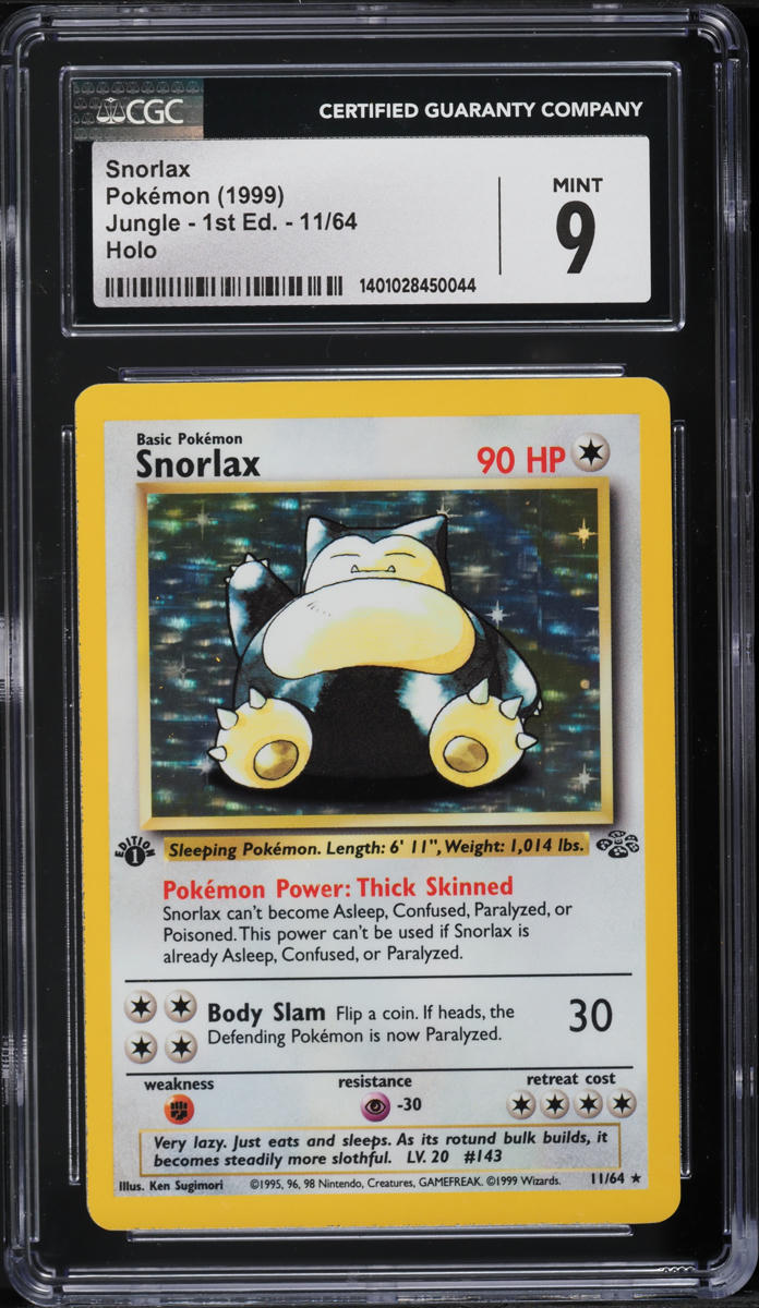 1999 POKEMON JUNGLE 1ST EDITION HOLO SNORLAX #11 CGC 9 MINT