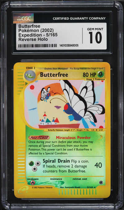 2002 POKEMON EXPEDITION REVERSE HOLO BUTTERFREE #5 CGC 10