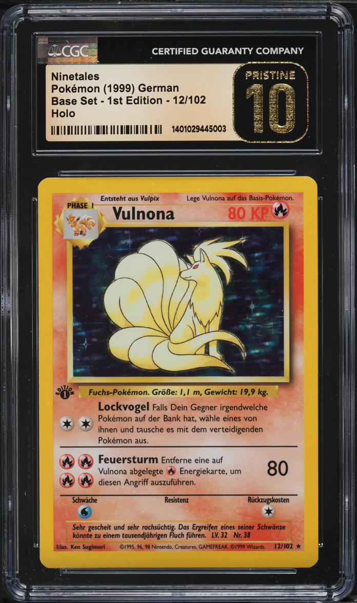1999 POKEMON GERMAN BASE SET 1ST EDITION HOLO NINETALES #12 CGC 10 PRISTINE