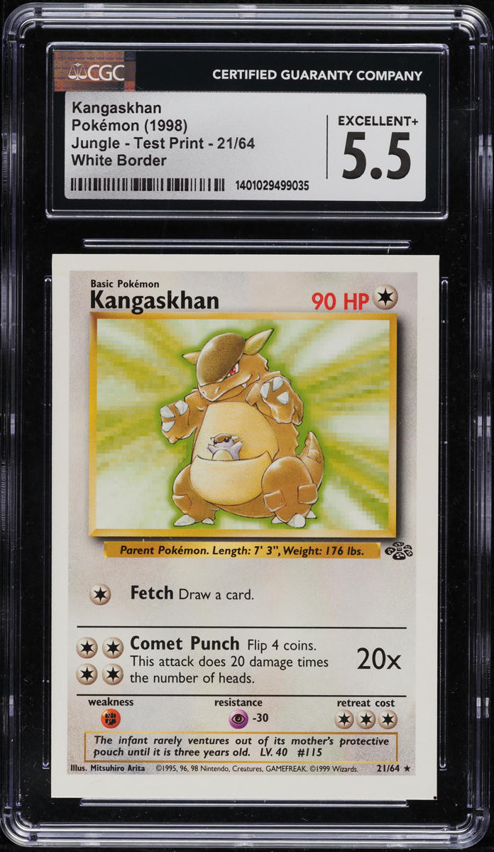 1999 POKEMON JUNGLE TEST PRINT WHITE BORDER KANGASKHAN #21 CGC 5.5