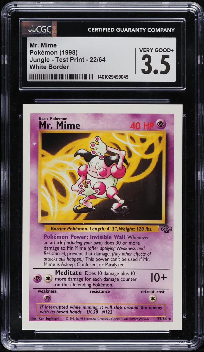 1999 POKEMON JUNGLE TEST PRINT WHITE BORDER MR. MIME #22 CGC 3.5