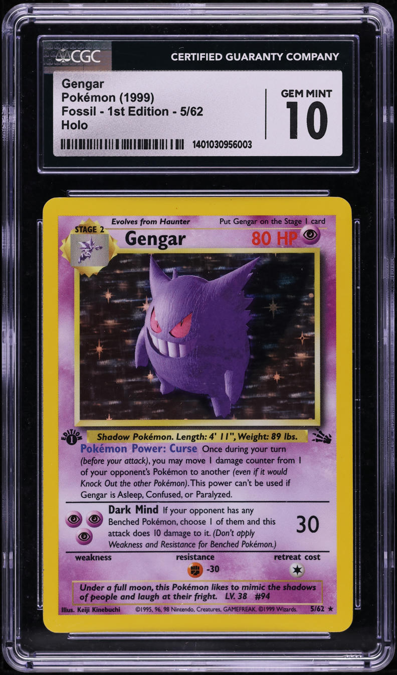 1999 POKEMON FOSSIL 1ST EDITION HOLO GENGAR #5 CGC 10 GEM MINT