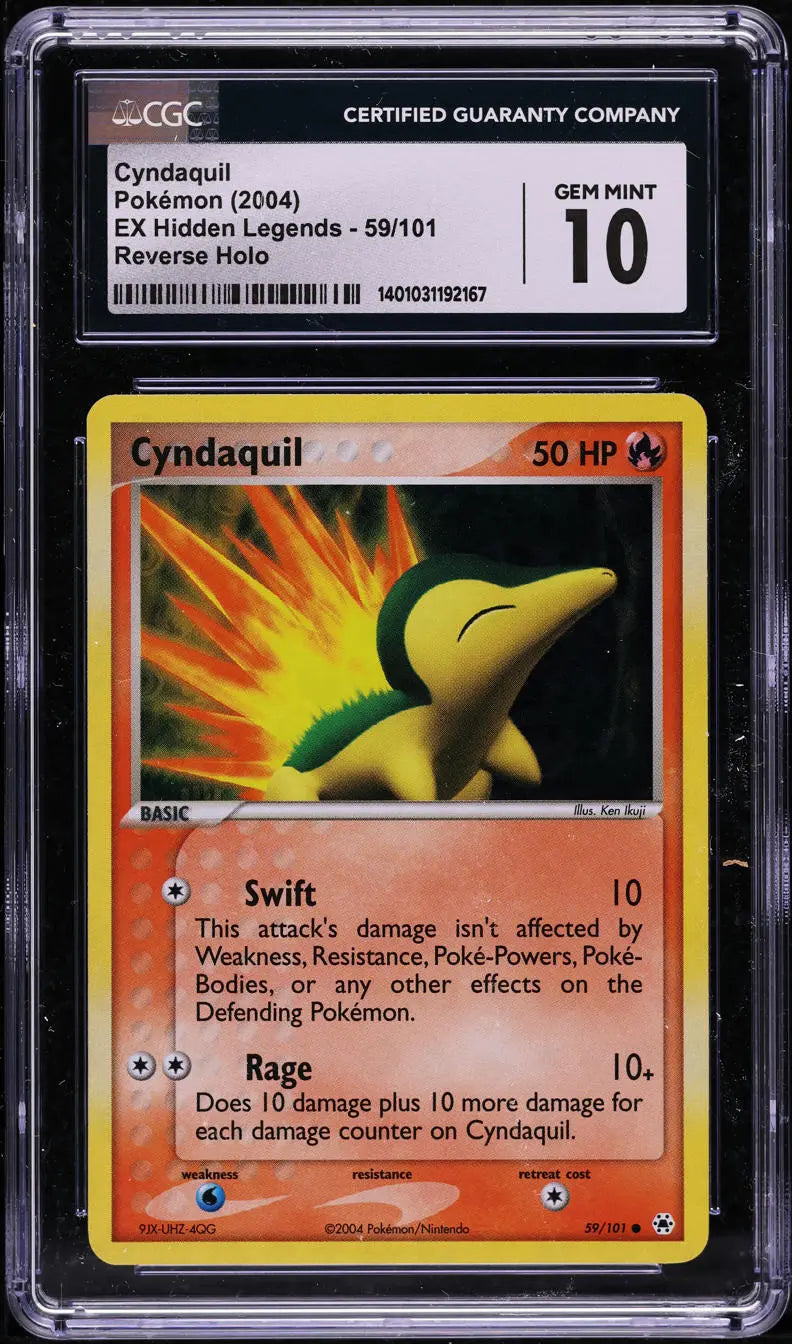 2004 POKEMON EX HIDDEN LEGENDS REVERSE HOLO CYNDAQUIL #59 CGC 10 GEM MINT