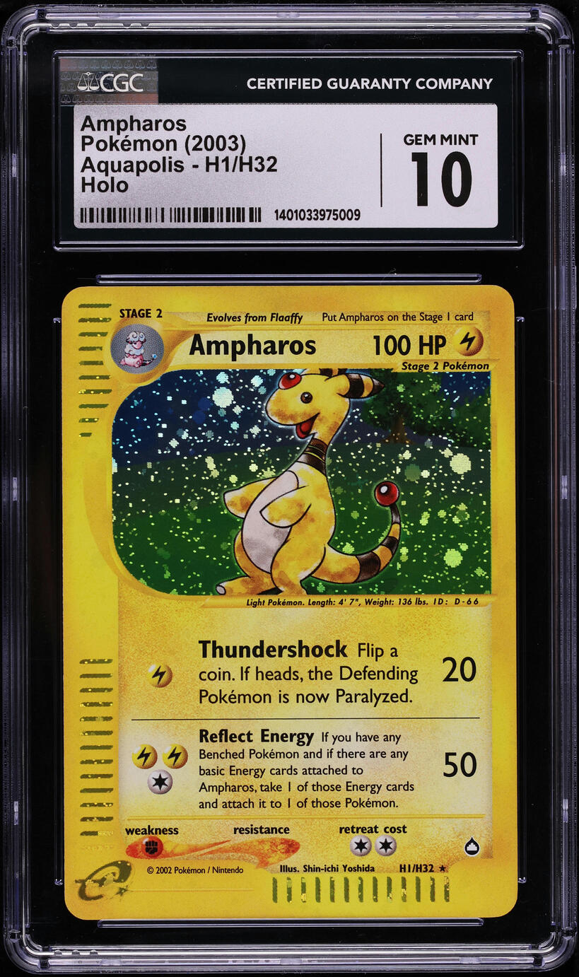 2003 POKEMON AQUAPOLIS HOLO AMPHAROS #H1 CGC 10 GEM MINT