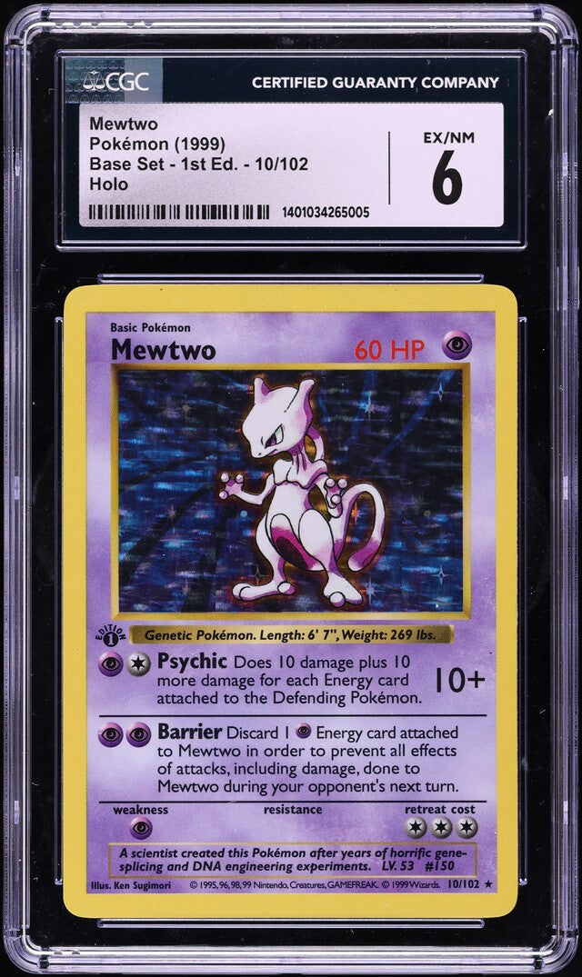 1999 POKEMON BASE SET 1ST EDITION HOLO MEWTWO #10 CGC 6 EXMT