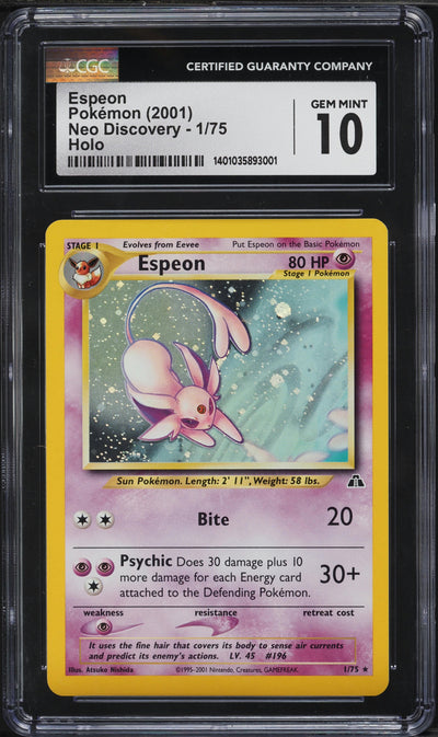 2001 POKEMON NEO DISCOVERY HOLO ESPEON #1 CGC 10 GEM MINT