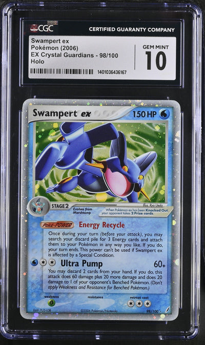 2006 POKEMON EX CRYSTAL GUARDIANS HOLO SWAMPERT EX #98 CGC 10