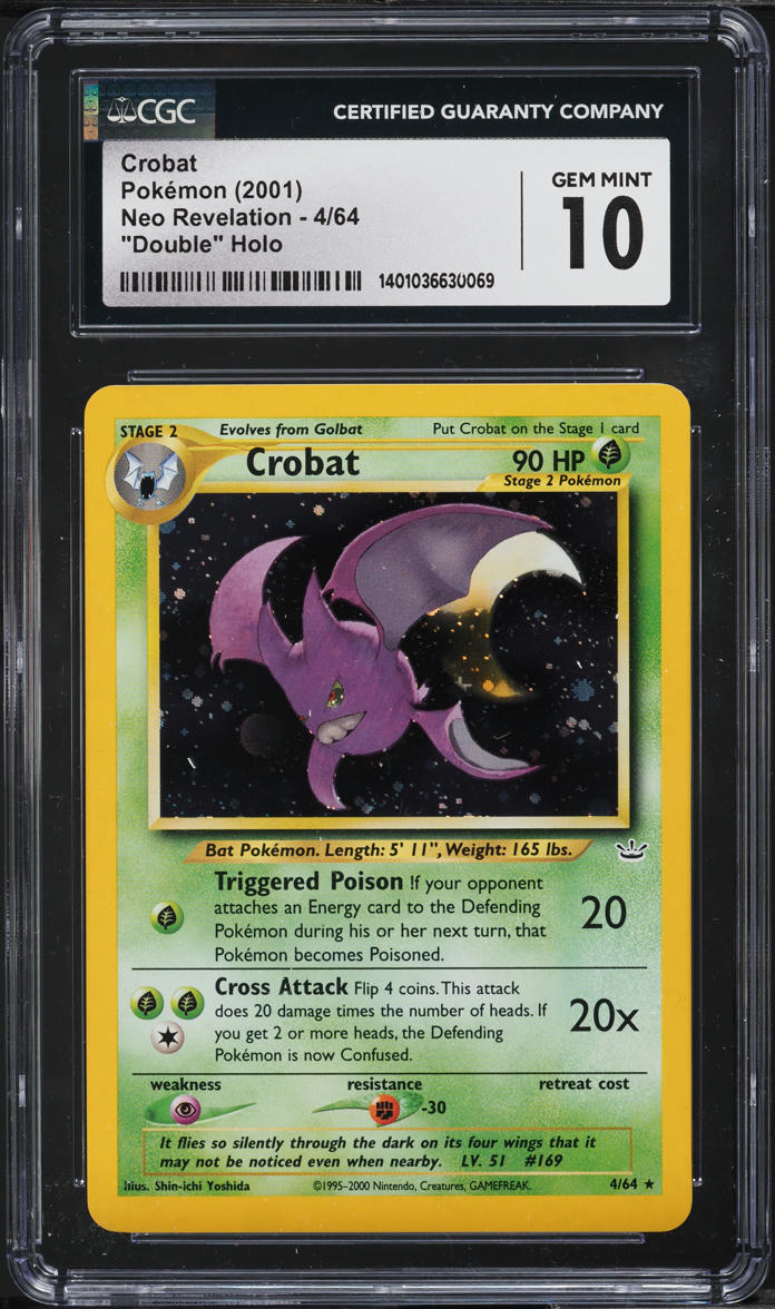 2001 POKEMON NEO REVELATION DOUBLE HOLO CROBAT #4 CGC 10