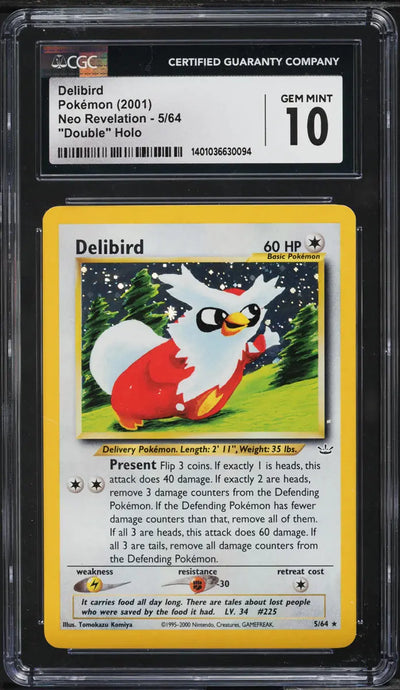 2001 POKEMON NEO REVELATION DOUBLE HOLO DELIBIRD #5 CGC 10 GEM MINT