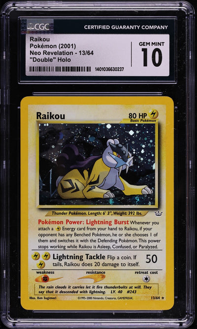 2001 POKEMON NEO REVELATION DOUBLE HOLO RAIKOU #13 CGC 10