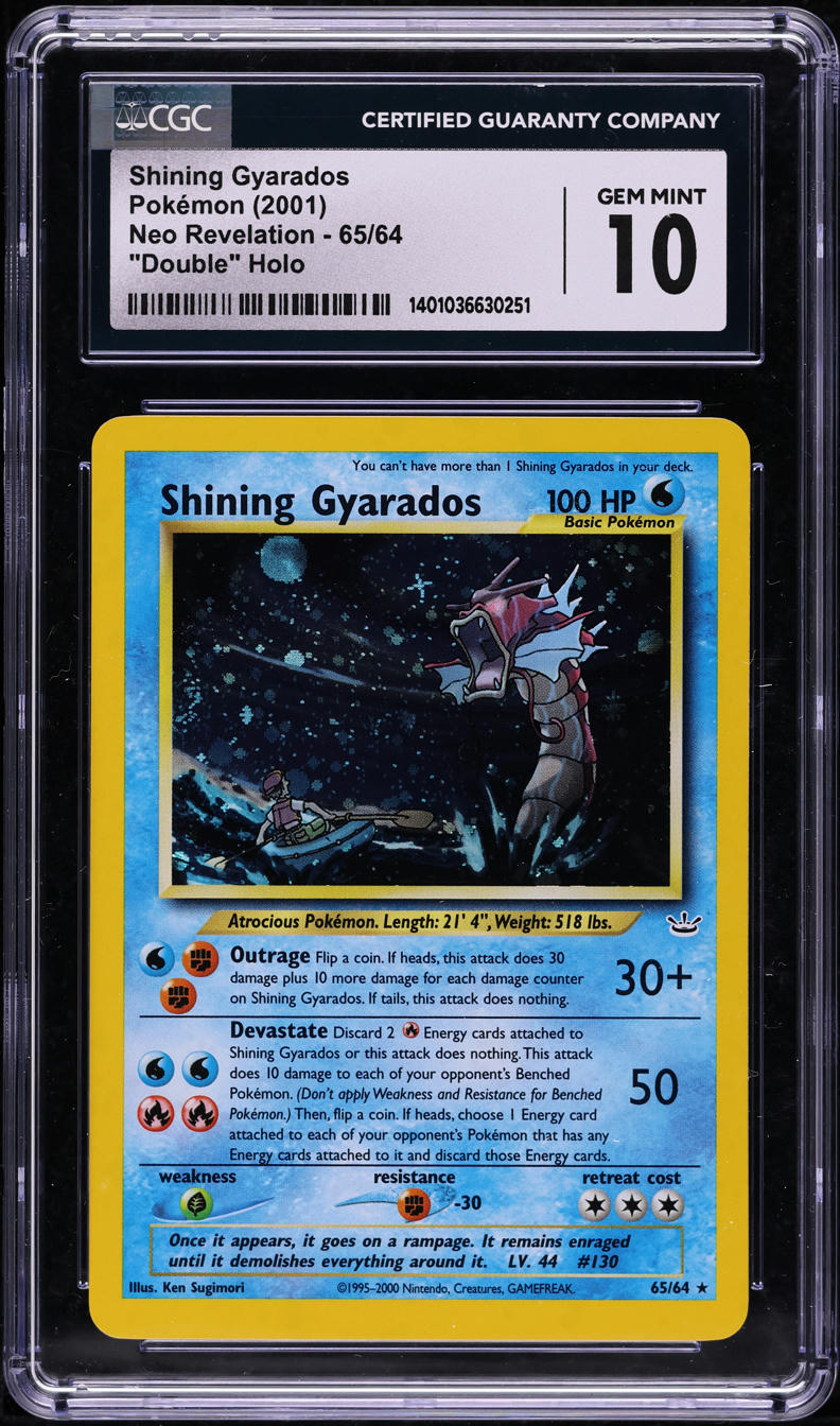 2001 POKEMON NEO REVELATION DOUBLE HOLO SHINING GYARADOS #65 CGC 10