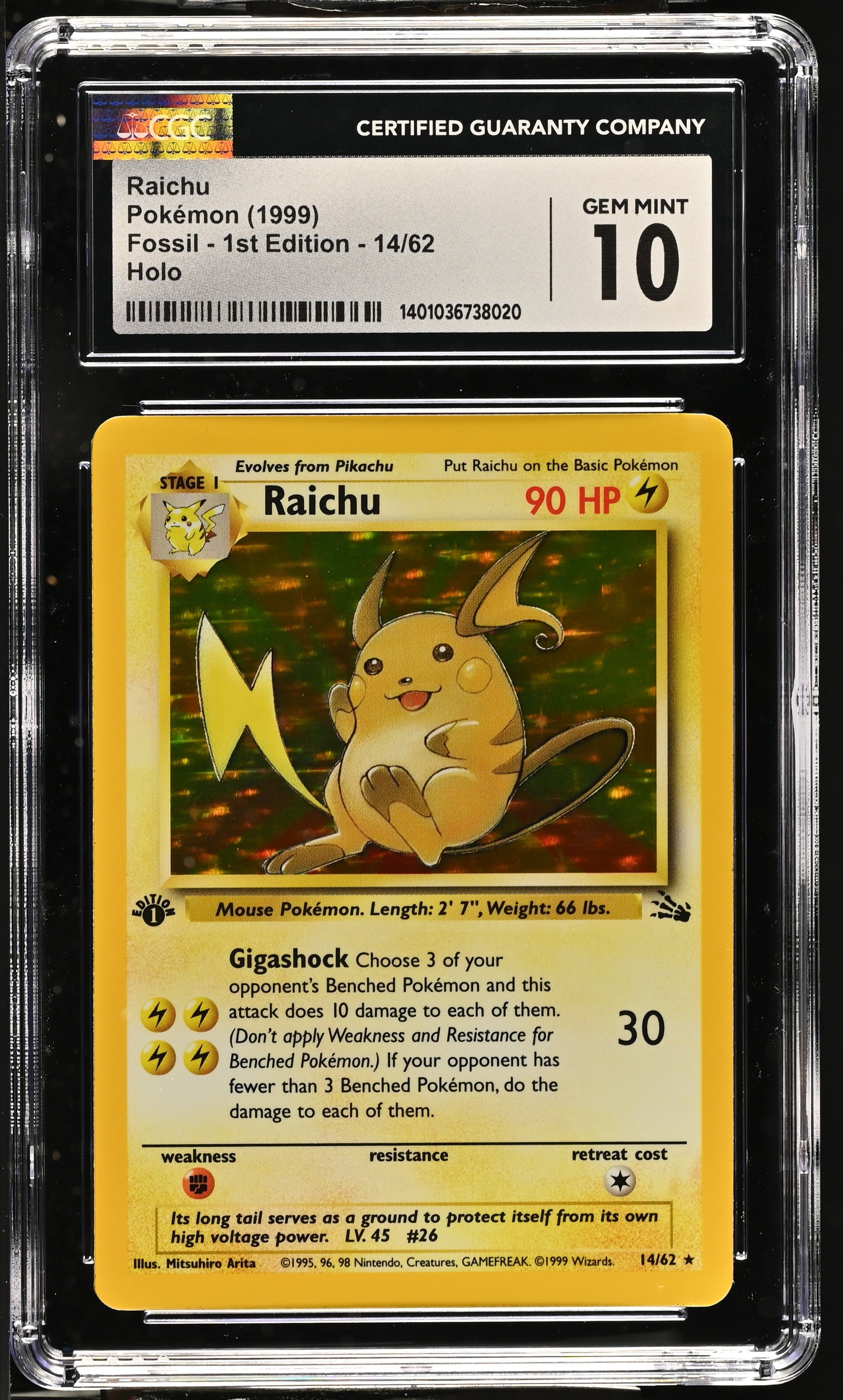 1999 POKEMON FOSSIL 1ST EDITION HOLO RAICHU #14 CGC 10 – lowpopping