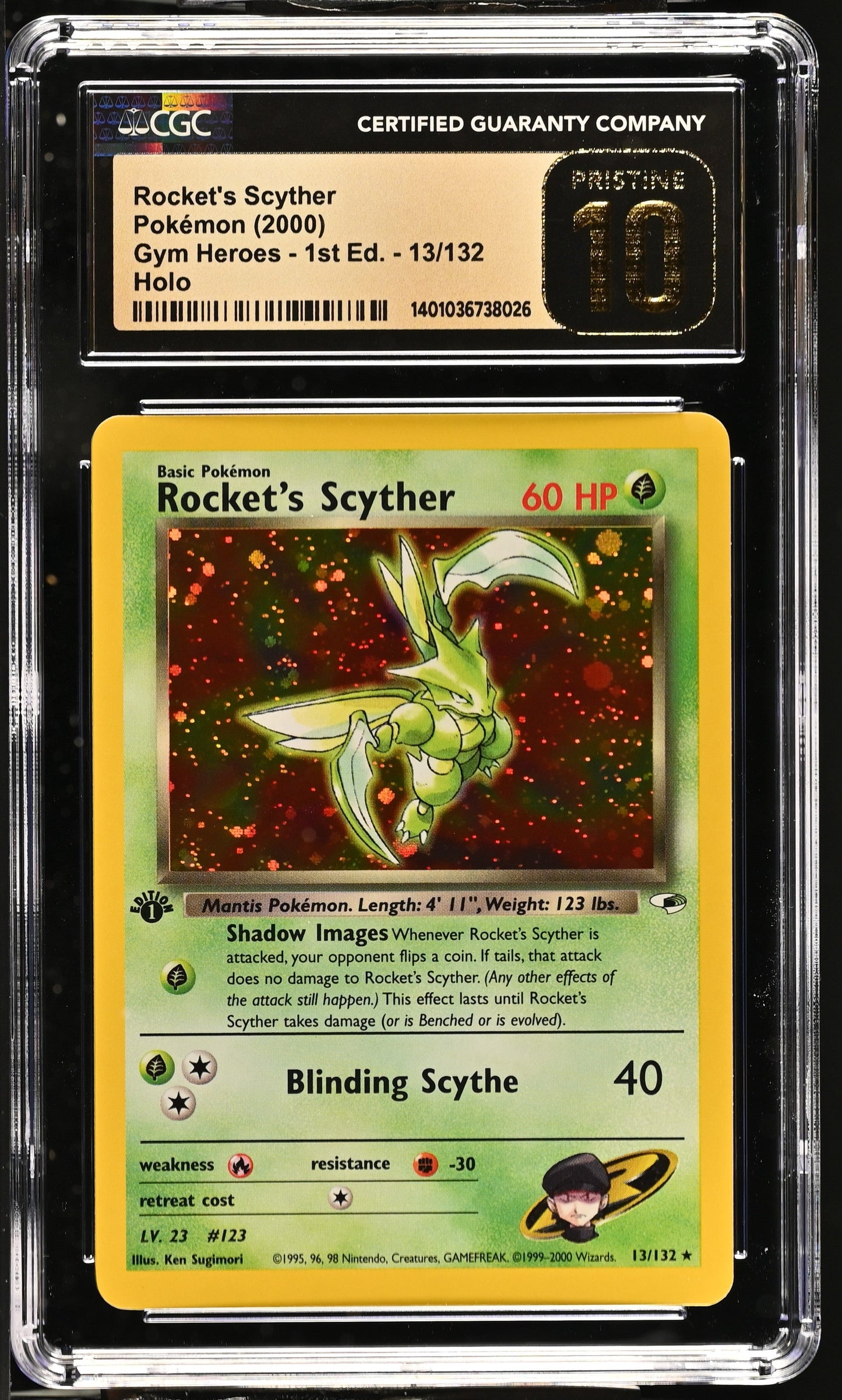 2000 POKEMON GYM HEROES 1ST EDITION HOLO ROCKET'S SCYTHER #13 CGC 10 PRISTINE