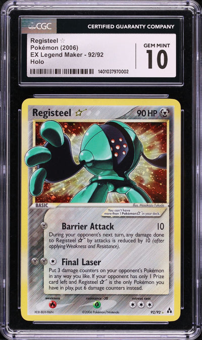 2006 POKEMON EX LEGEND MAKER HOLO REGISTEEL GOLD STAR #92 CGC 10 GEM MINT