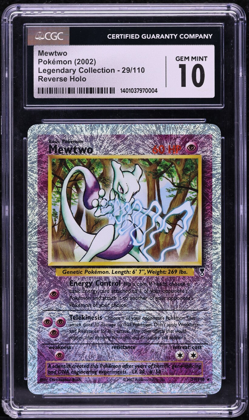 2002 POKEMON LEGENDARY COLLECTION REVERSE HOLO MEWTWO #29 CGC 10 GEM MINT