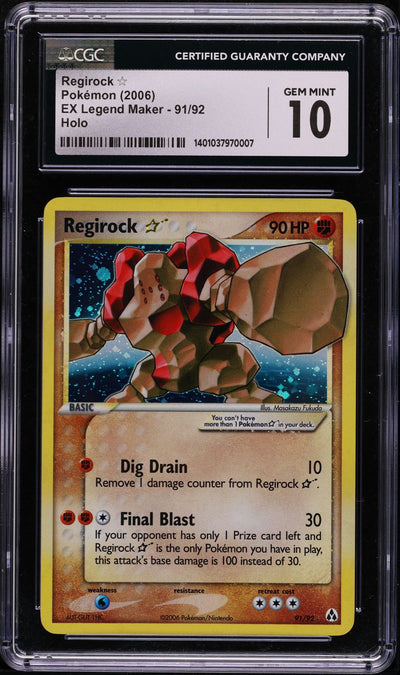 2006 POKEMON EX LEGEND MAKER HOLO REGIROCK GOLD STAR #91 CGC 10 GEM MINT