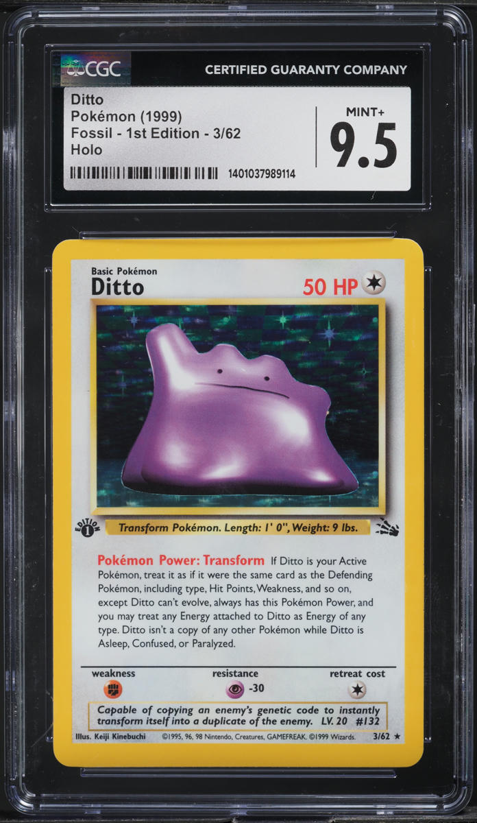 1999 POKEMON FOSSIL 1ST EDITION HOLO DITTO #3 CGC 9.5 MINT+