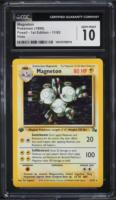 1999 POKEMON FOSSIL 1ST EDITION HOLO MAGNETON #11 CGC 10 GEM MINT