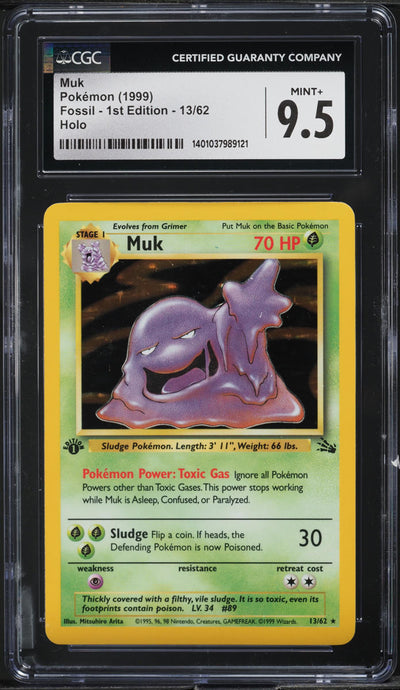 1999 POKEMON FOSSIL 1ST EDITION HOLO MUK #13 CGC 9.5 MINT+