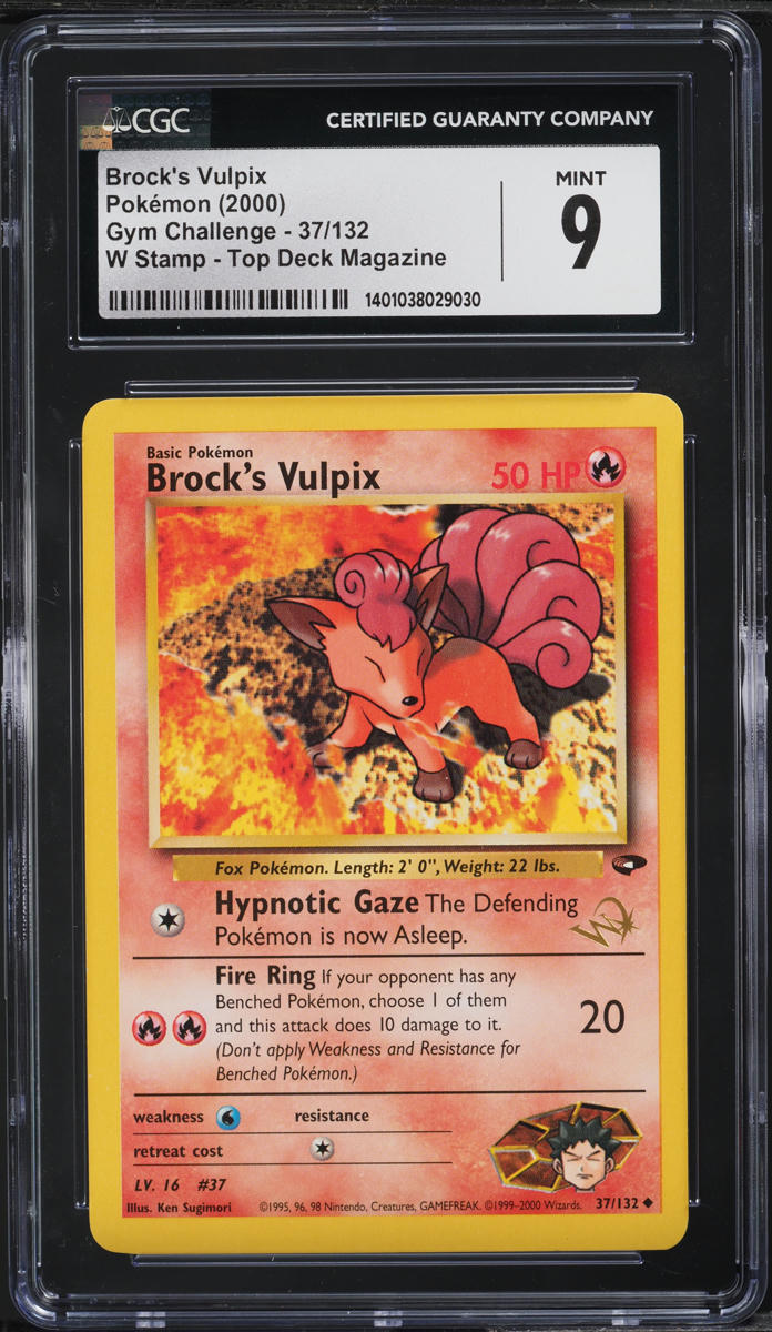 2000 POKEMON GYM CHALLENGE W STAMP TOP DECK MAGAZINE BROCK'S VULPIX #37 CGC 9