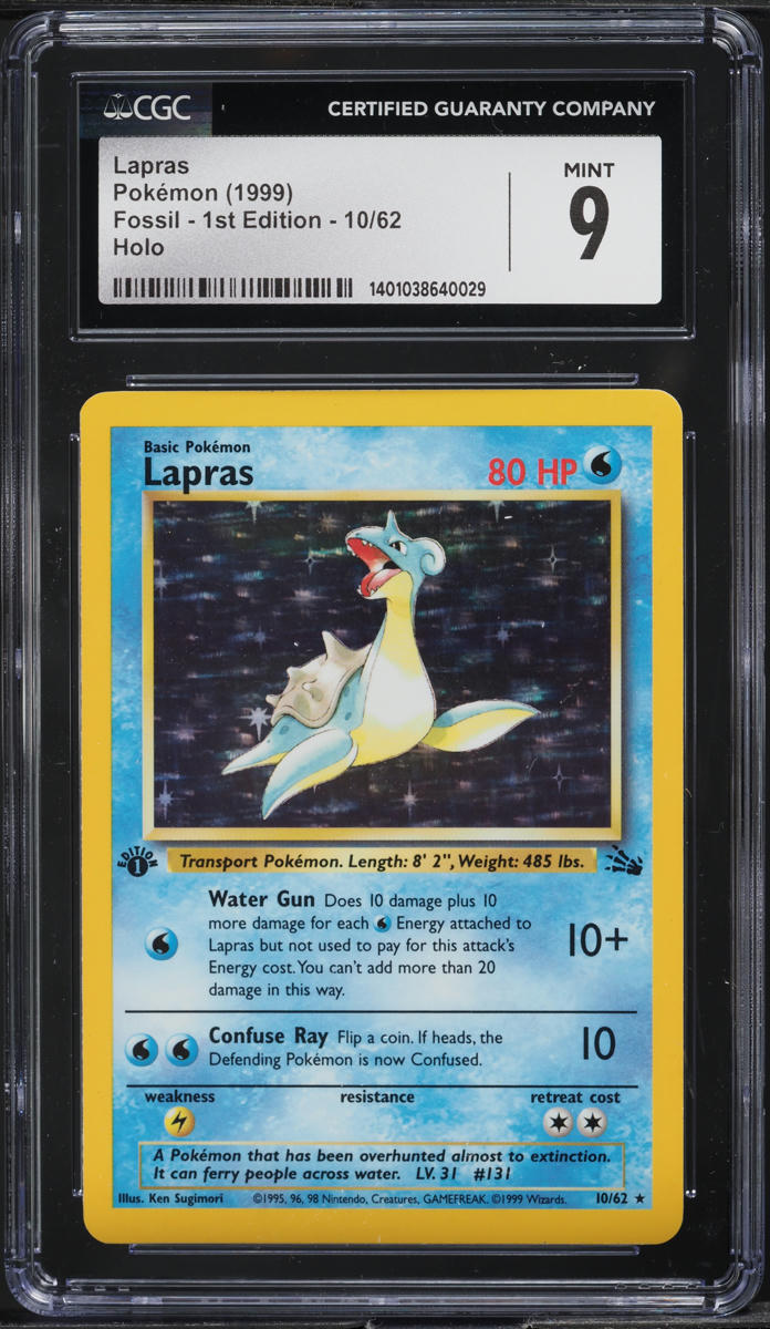 1999 POKEMON FOSSIL 1ST EDITION HOLO LAPRAS #10 CGC 9 MINT