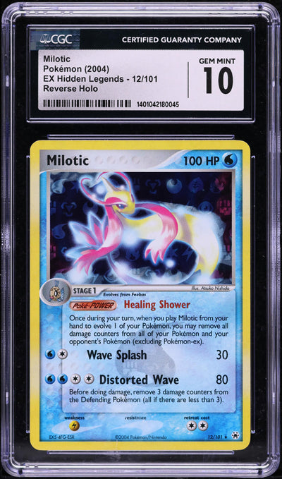 2004 POKEMON EX HIDDEN LEGENDS REVERSE HOLO MILOTIC #12 CGC 10 GEM MINT