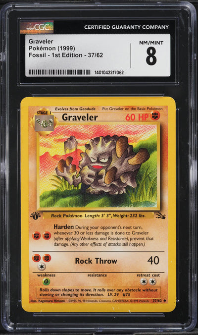 1999 POKEMON FOSSIL 1ST EDITION GRAVELER #37 CGC 8 NM-MT