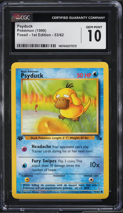 1999 POKEMON FOSSIL 1ST EDITION PSYDUCK #53 CGC 10 GEM MINT