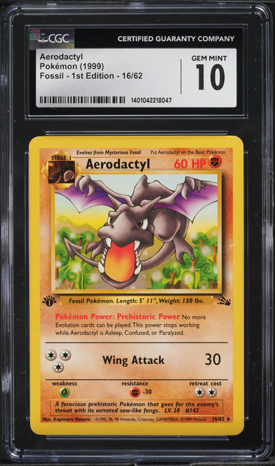 1999 POKEMON FOSSIL 1ST EDITION AERODACTYL #16 CGC 10 GEM MINT