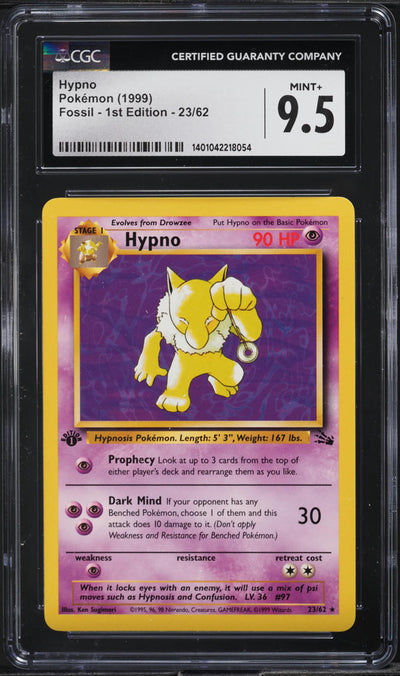 1999 POKEMON FOSSIL 1ST EDITION HYPNO #23 CGC 9.5 MINT+