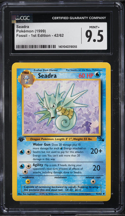 1999 POKEMON FOSSIL 1ST EDITION SEADRA #42 CGC 9.5 MINT+