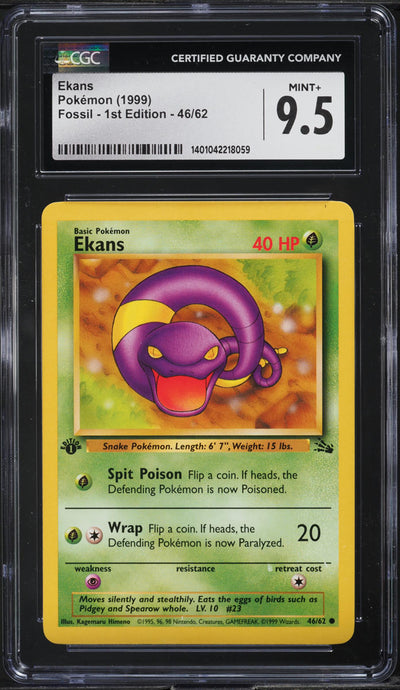 1999 POKEMON FOSSIL 1ST EDITION EKANS #46 CGC 9.5 MINT+