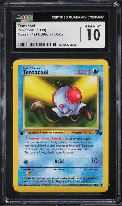 1999 POKEMON FOSSIL 1ST EDITION TENTACOOL #56 CGC 10 GEM MINT